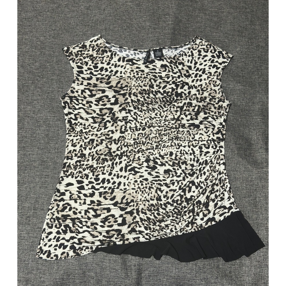 New Directions Womens XL Tank Top Leopard Print Asymmetric Ruffle Hem Sleeveless